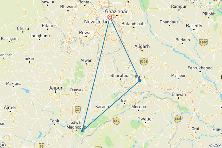 Carte du circuit Circuit de luxe au Taj Mahal avec safari animalier au départ de Delhi
