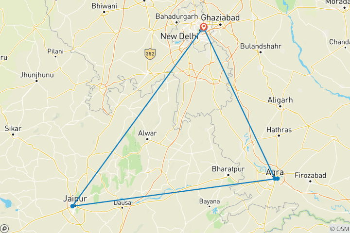 Karte von Golden Triangle ab Flughafen Delhi 5 Tage