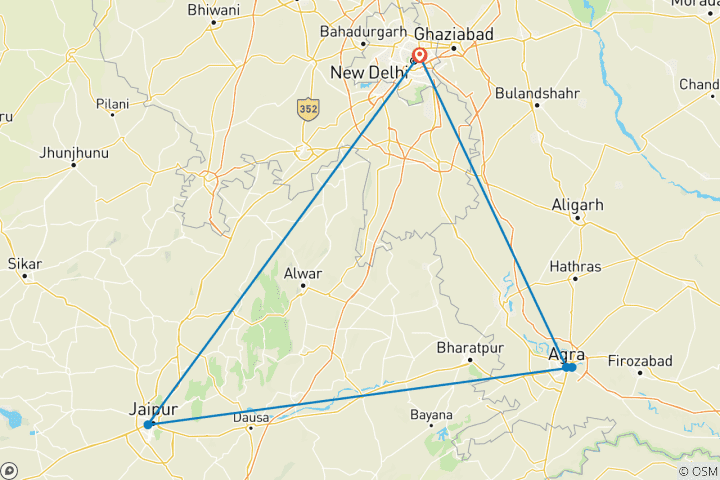 Map of 5 Days Multi Guided Golden Triangle Tour From Delhi Airport