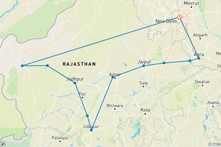 Carte du circuit Expédition à Delhi, Agra et au Rajasthan (Mughals et Rajputs)