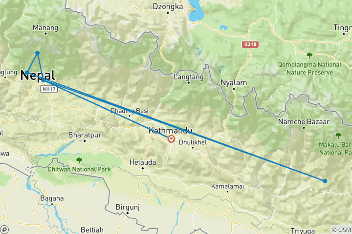 Carte du circuit 8 jours Mardi Himal Trek
