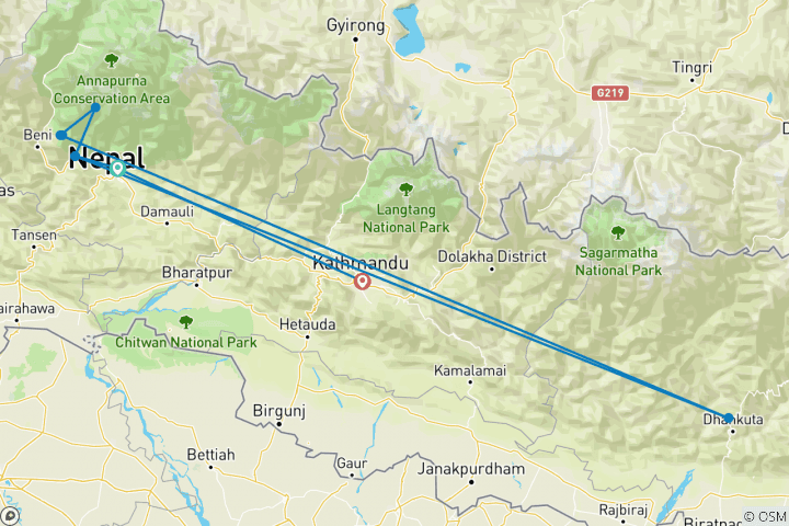 Carte du circuit 7 jours Ghorepani - Poonhill - Ghandruk Trek