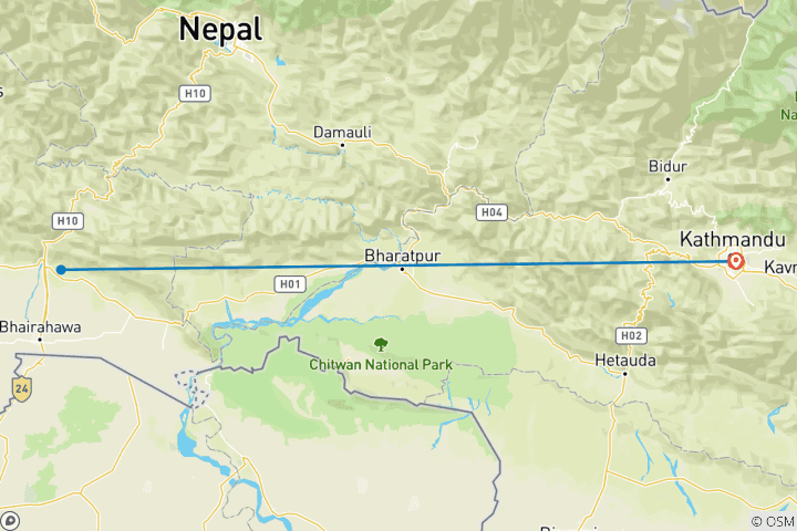 Map of Buddhist Circuit tour in Nepal