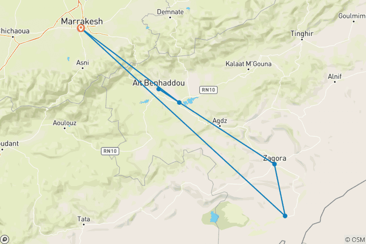Karte von Kameltrekking durch die Wüste Marokkos (4 Tage)