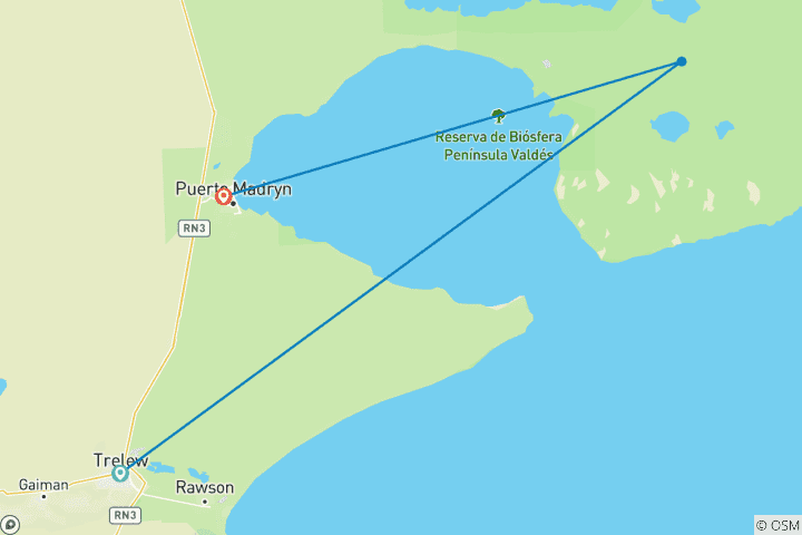Carte du circuit Vie sauvage Puerto Madryn