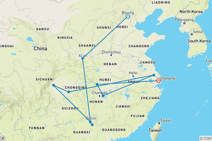 Kaart van 15-daagse China rondreis in kleine groep: Luxe hotels & Yangtze 5-sterren cruise, alles inclusief