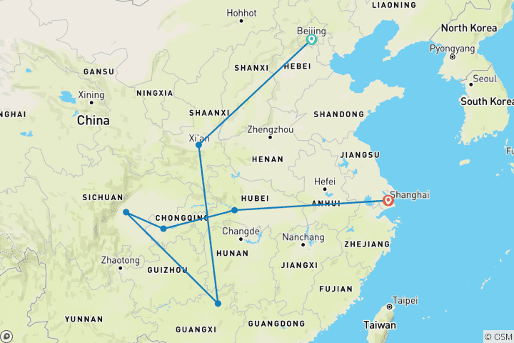 Mapa de Pandas de China y Crucero por el río Yangtsé