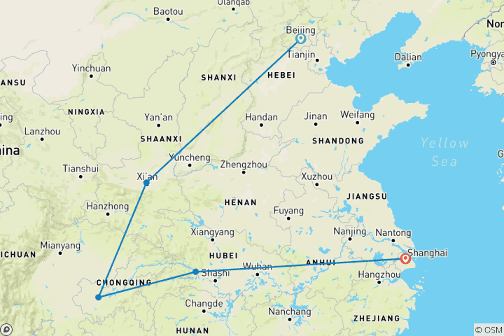 Map of 11-Day All-inclusive China Tour: Beijing, Xi'an, Yangtze & Shanghai
