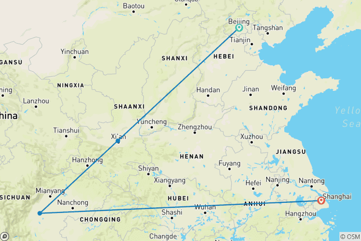 Mapa de Pandas gigantes y ciudades doradas de China