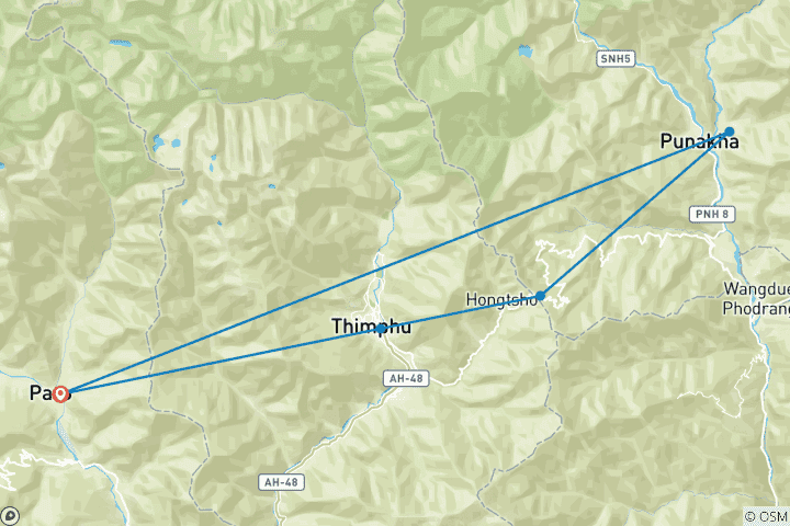 Carte du circuit Aperçu du Bhoutan