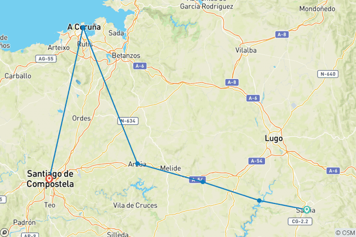 Carte du circuit "Camino de Santiago" - Chemin de Saint- Jacques : Chemin français depuis Sarria - 100 km