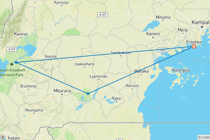 Kaart van 5 Dagen Big 5 & Grote Katten in de Nationale Parken van de Savanne in Oeganda