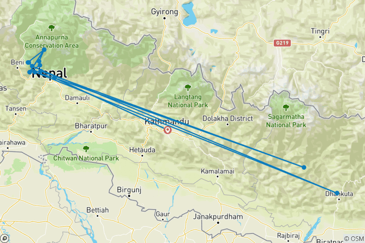 Map of 9 days Annapurna Panorama Trek