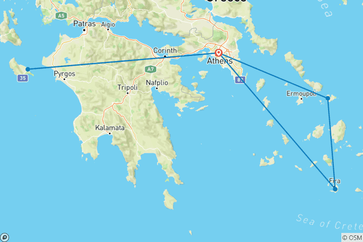 Map of Zakynthos, Mykonos & Santorini Tour - 8 Days
