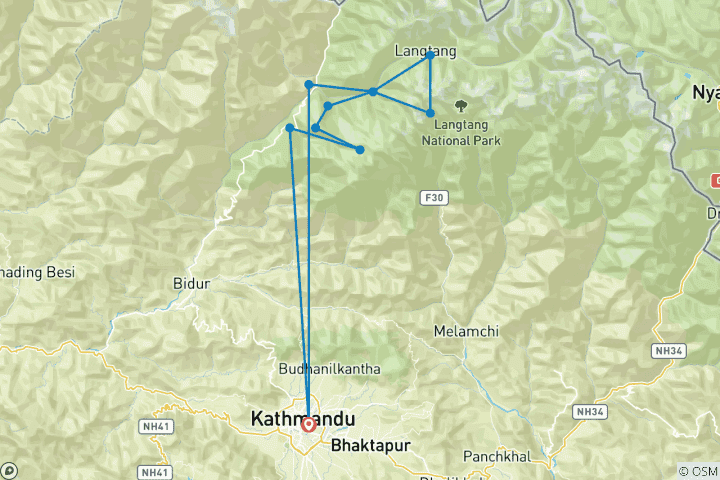 Karte von Langtang Gosainkunda Trek - 12 Tage