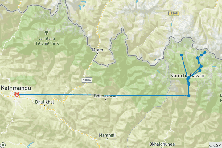 Map of 14 Days Everest Base camp Trek with Lobuche East climbing