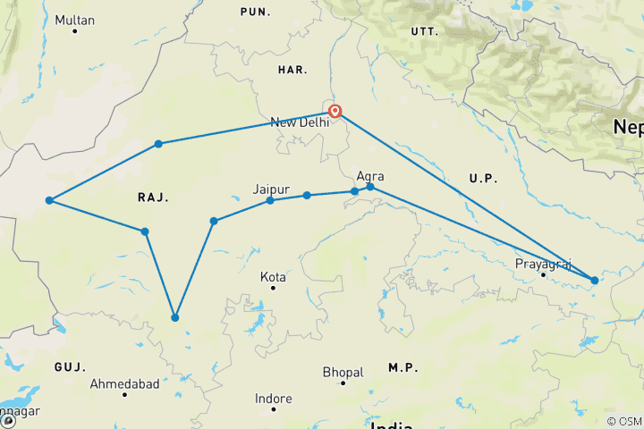 Mapa de El norte de la India al descubierto