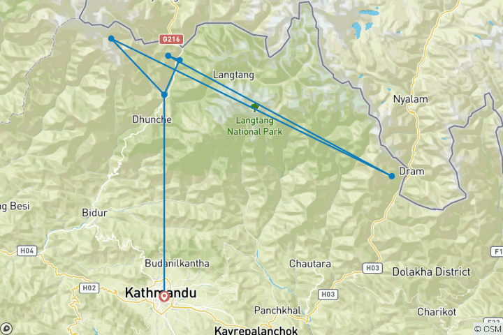 Map of 7 Days Tamang Heritage Trek