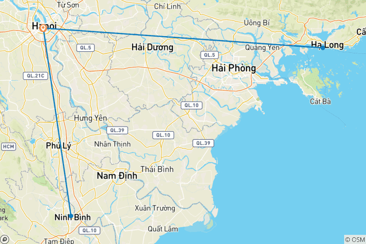 Mapa de Lo mejor del norte de Vietnam en 6 días: Hanói - Ninh Binh - bahía de Halong