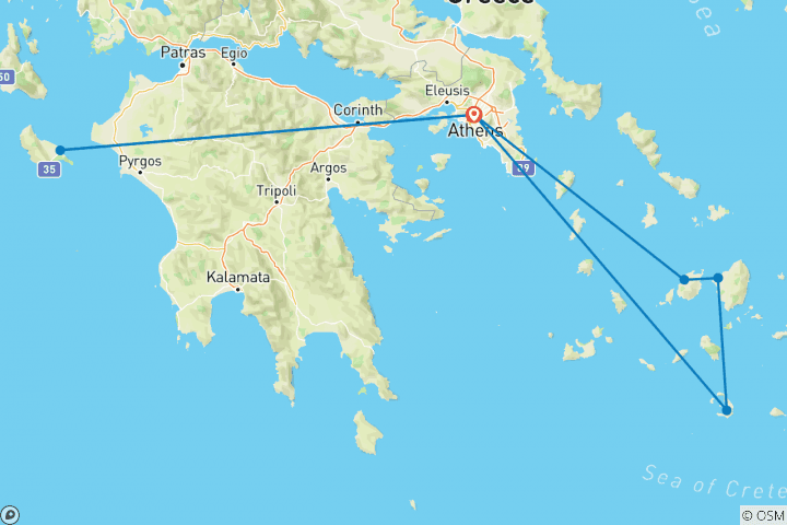 Map of Zakynthos & 3 Aegean Islands Tour - 10 Days - Standard