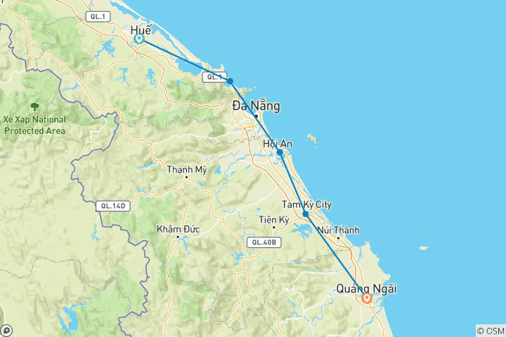 Carte du circuit Circuit cycliste autoguidé sur la route de l'océan au Vietnam