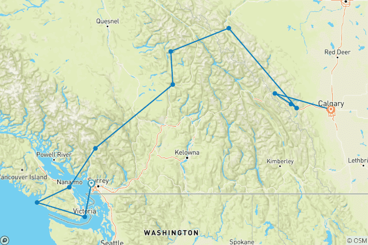 Map of Canadian Rockies and Pacific Coast (Vancouver To Calgary)