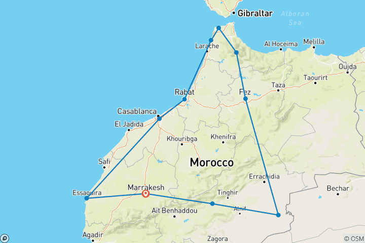 Kaart van Grote Rondreis Door Marokko - 12 Dagen Vanuit Marrakech