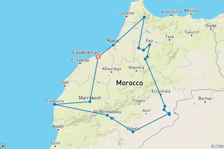 Map of 10 Days Private Tour from Casablanca