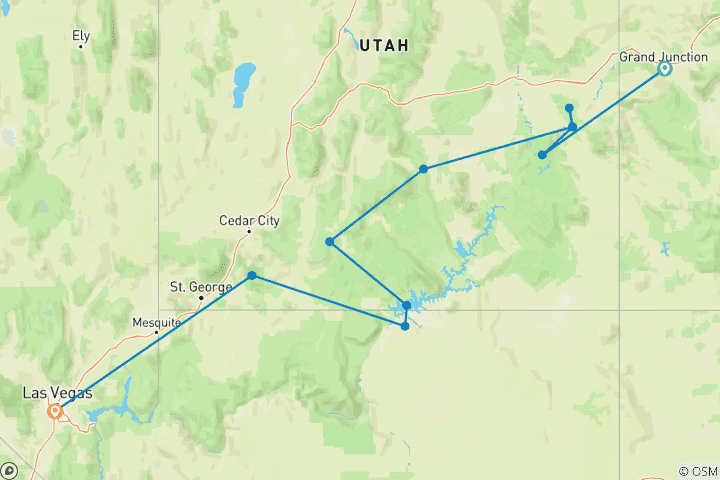 Mapa de Los 5 grandes parques nacionales de Utah - 10 días