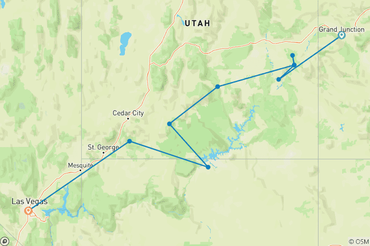 Map of Utah's Mighty Five National Parks (10 Days)