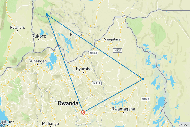 Map of 5 Days Gorilla Trekking in Uganda & Rwanda Wildlife