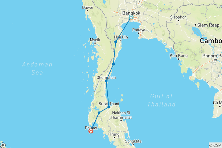 Carte du circuit De Bangkok à Phuket en vélo