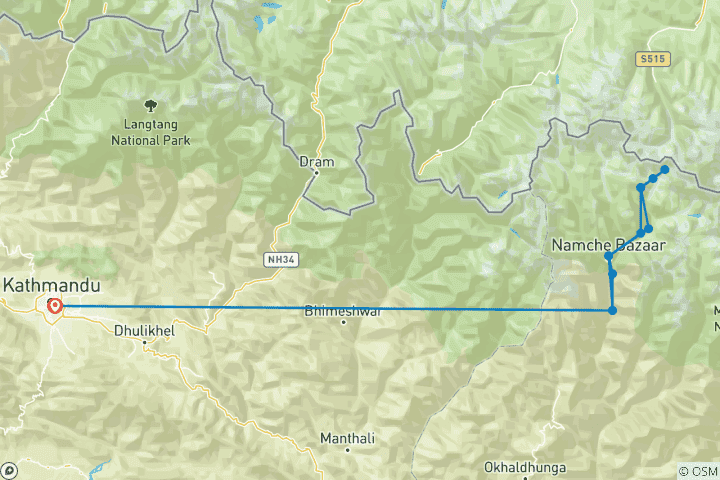 Mapa de Excursionismo de lujo al campamento base del Everest