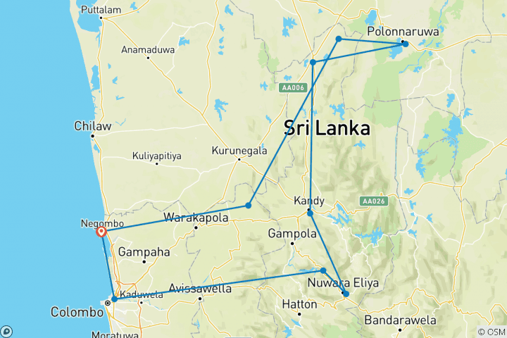 Kaart van Erfgoed van het serene Sri Lanka