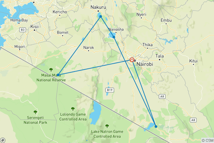 Carte du circuit 7 jours de safari époustouflant au Kenya avec les Big 5 - Confort