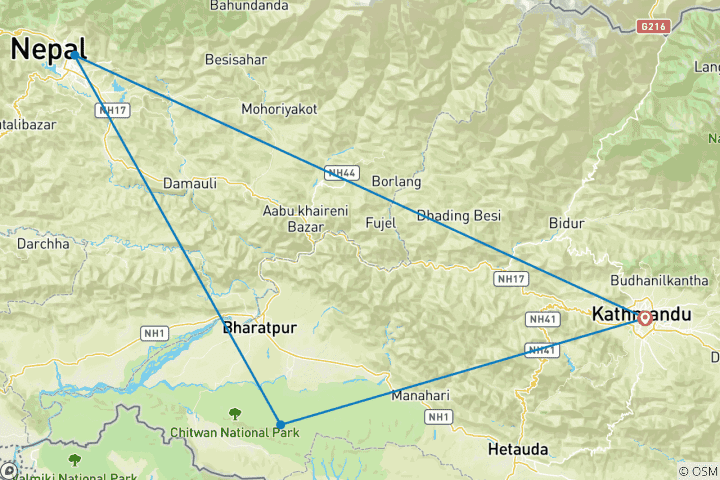 Map of Classic Nepal Tour