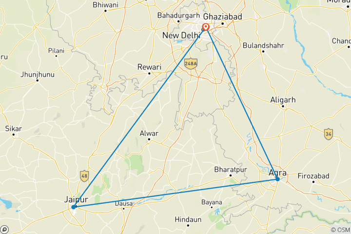 Carte du circuit Circuit spécial et très populaire du Triangle d'Or de l'Inde 5 jours 4 nuits