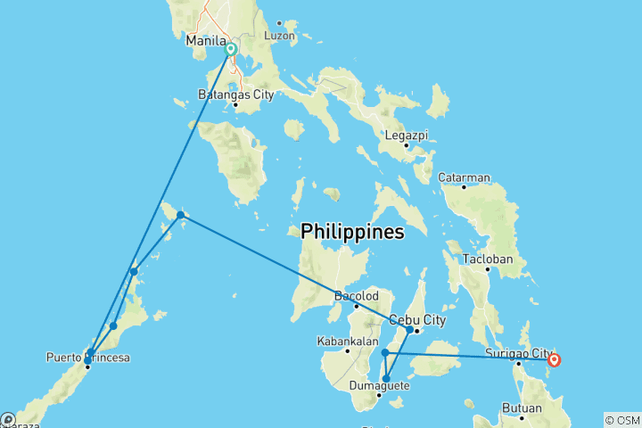Carte du circuit 16 jours d'aventure aux Philippines (circuit indépendant)