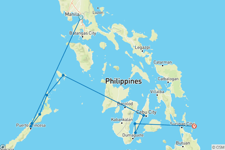 Map of 16 Days Philippines Adventure with El Nido to Coron Island expedition (Independent Tour)