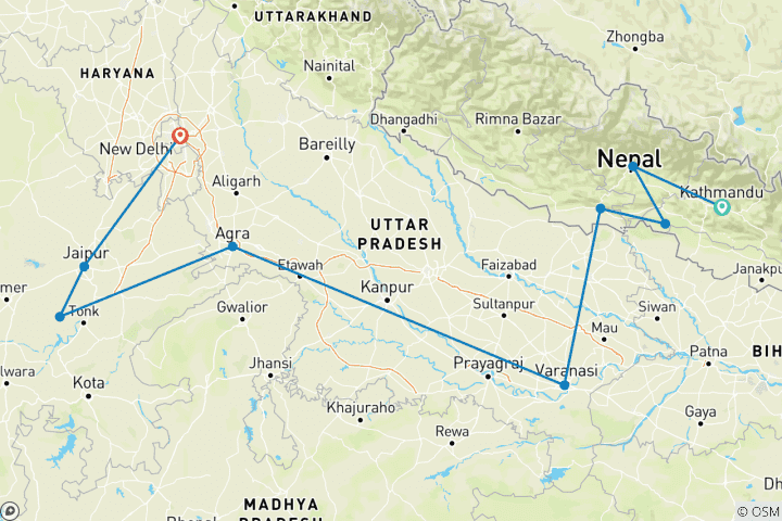 Map of Real Kathmandu to Delhi