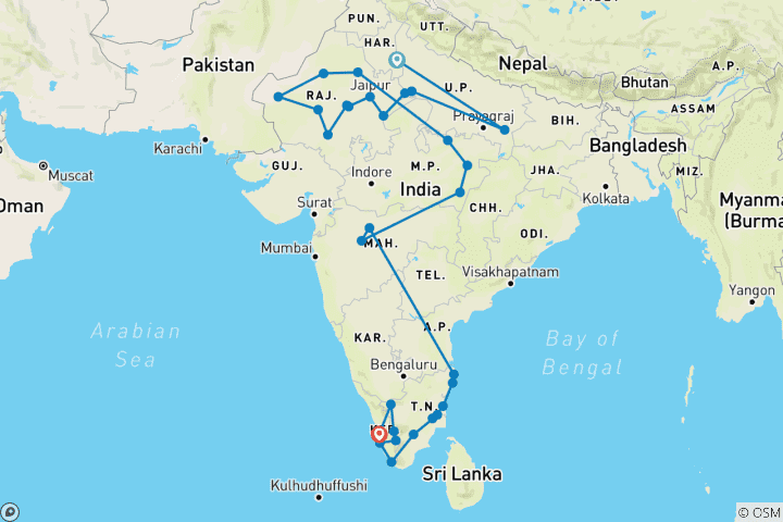 Carte du circuit Grand tour de l'Inde