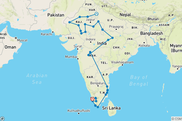 Carte du circuit Grand tour de l'Inde