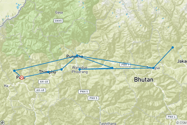 Map of Bhutan Tour Package