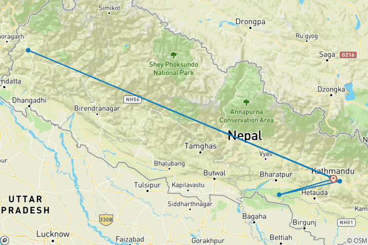Kaart van Verken Kathmandu & nationaal park Chitwan