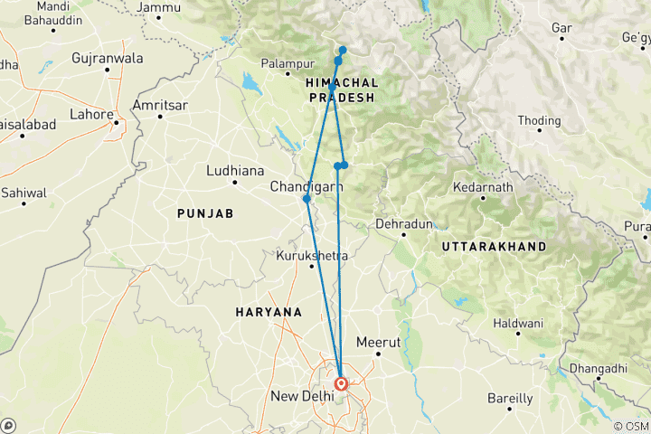 Map of Shimla Manali Chandigarh Tour