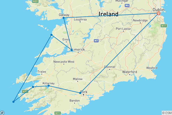 Carte du circuit Les saveurs de l'Irlande (circuit A) - 7 jours/6 nuits