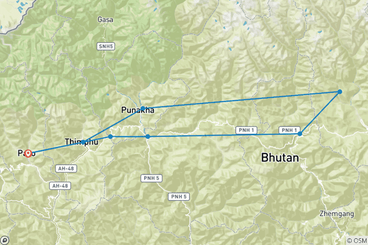 Carte du circuit Vacances aux pays - Circuit panoramique au Bhoutan