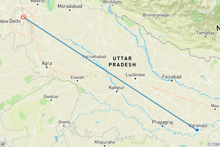 Karte von Private Varanasi Übernachtungstour mit Flug