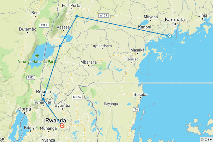 Carte du circuit 8 jours de safari à la rencontre des primates en Ouganda