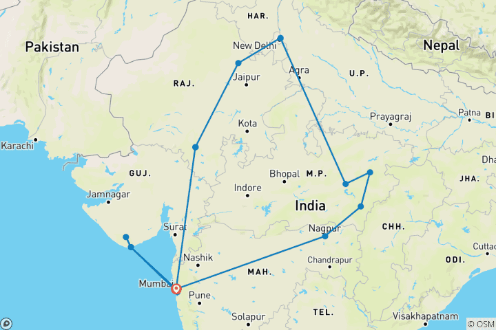 Kaart van Grote katten van India Tour (tijgers, leeuwen en luipaarden)